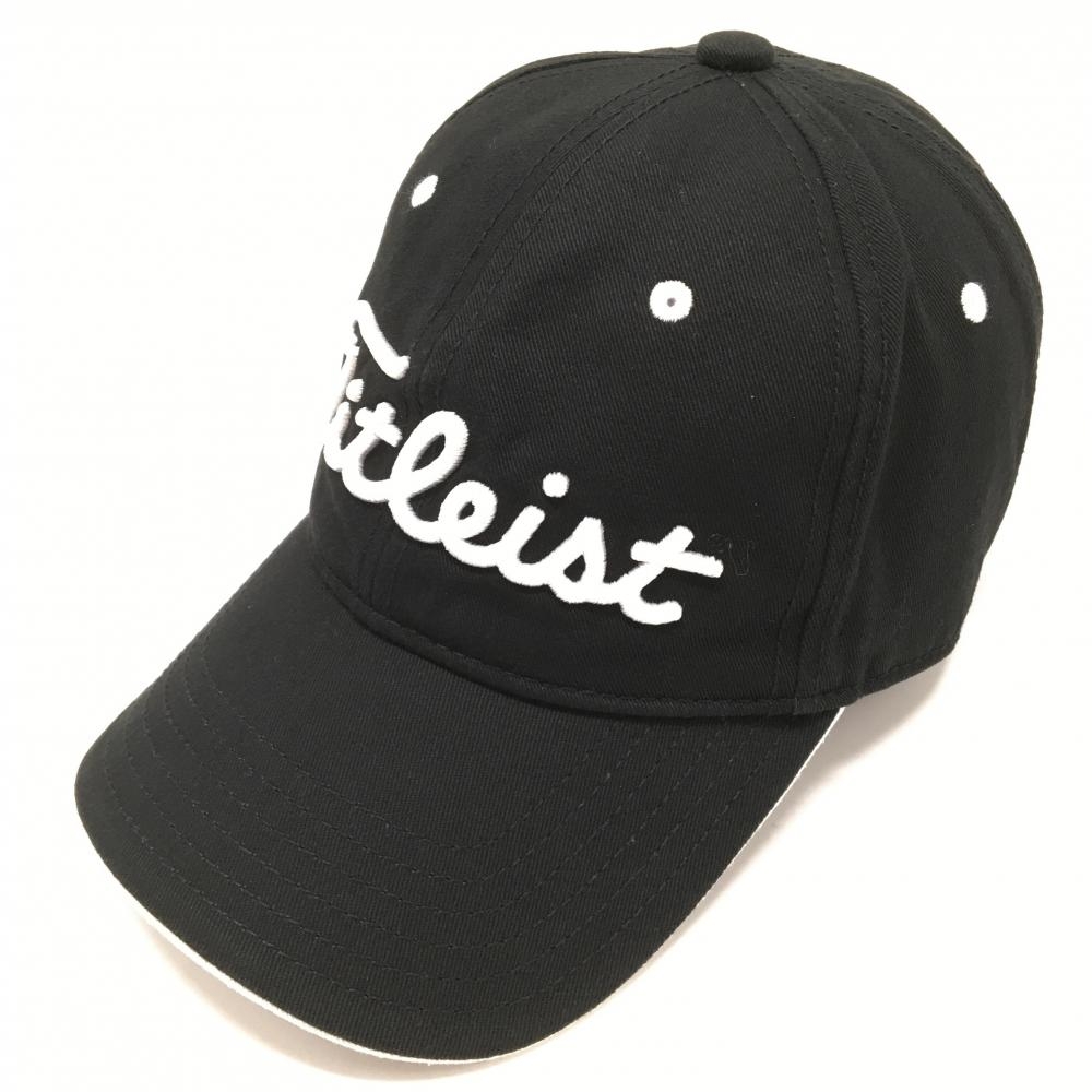 【美品】タイトリスト キャップ 黒×白 ロゴ刺しゅう   ゴルフウェア TITLEIST