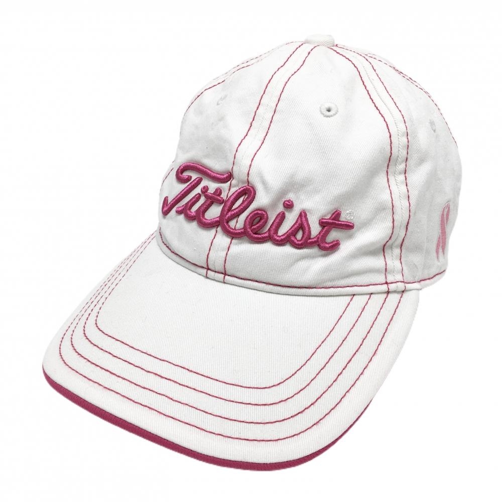 【美品】タイトリスト キャップ 白×ピンク 立体ロゴ刺しゅう ステッチ    ゴルフウェア TITLEIST