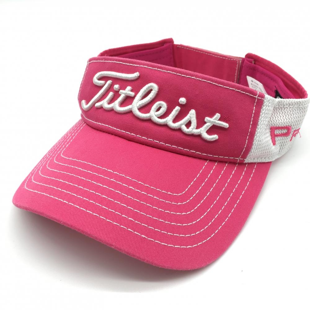【超美品】TITLEIST タイトリスト サンバイザー ピンク×白 PRO V1 ステッチ フットジョイ  ゴルフウェア