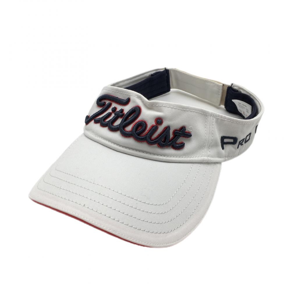 【美品】タイトリスト サンバイザー 白×ネイビー 立体ロゴ刺しゅう ゴルフウェア TITLEIST