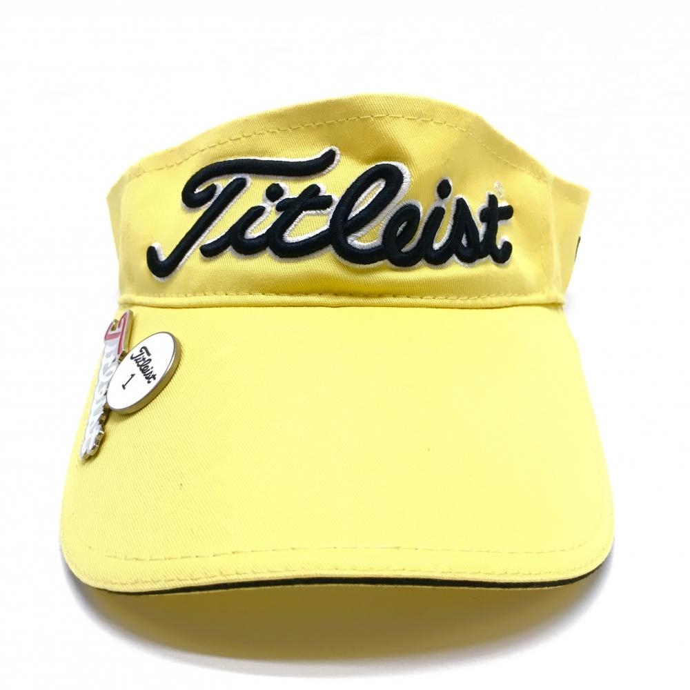 【美品】タイトリスト サンバイザー イエロー×黒 立体ロゴ刺しゅう マーカー付き ゴルフウェア TITLEIST