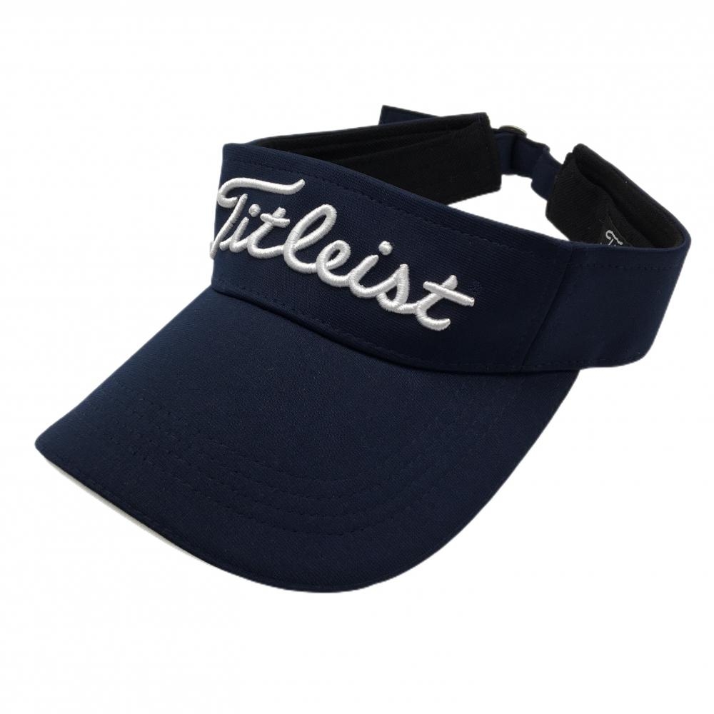 【超美品】タイトリスト サンバイザー ネイビー×白 ロゴ刺しゅう フリーサイズ(57-59cm)  ゴルフウェア TITLEIST