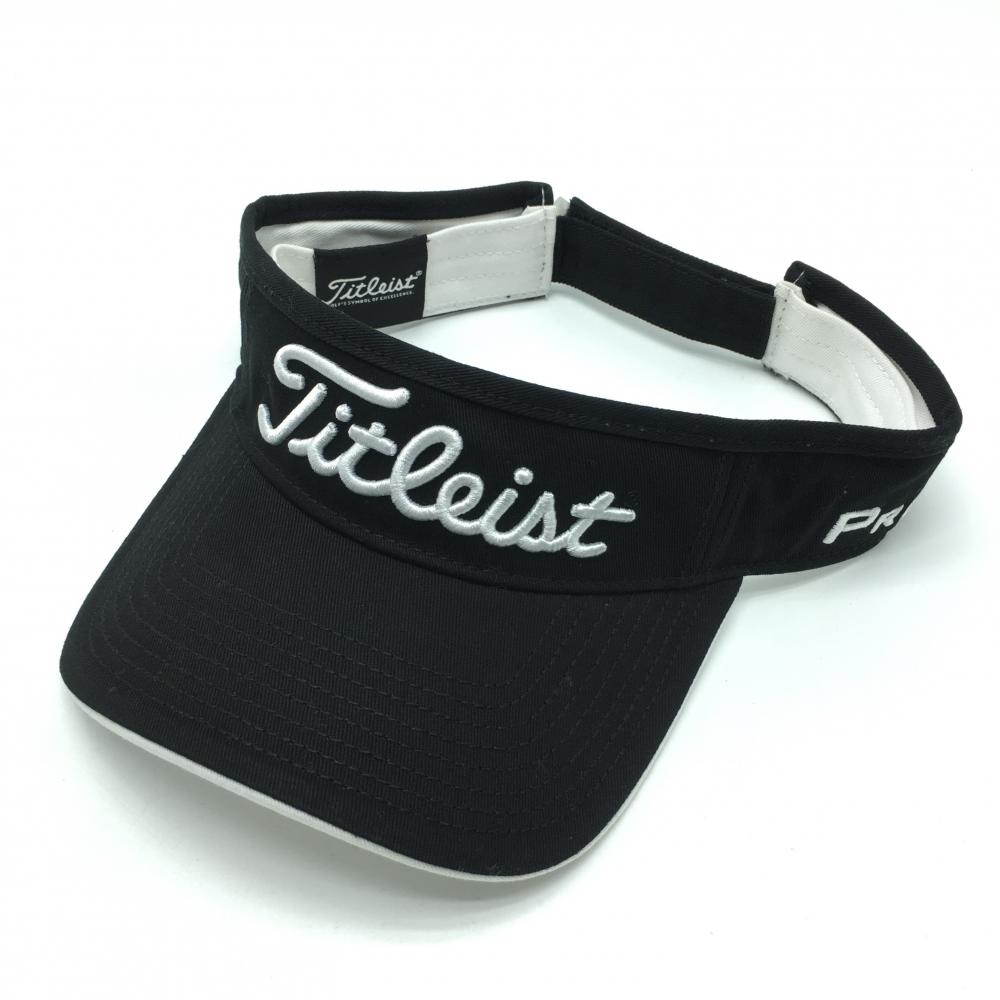 【超美品】タイトリスト サンバイザー 黒×白 ロゴ刺しゅう PRO V1   ゴルフウェア TITLEIST