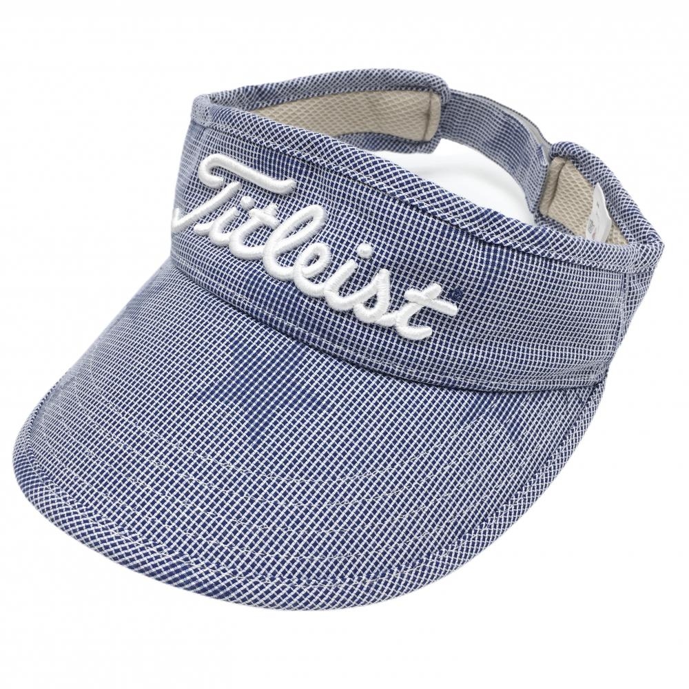【超美品】タイトリスト サンバイザー ネイビー×白 格子 星 ロゴ刺しゅう   ゴルフウェア TITLEIST
