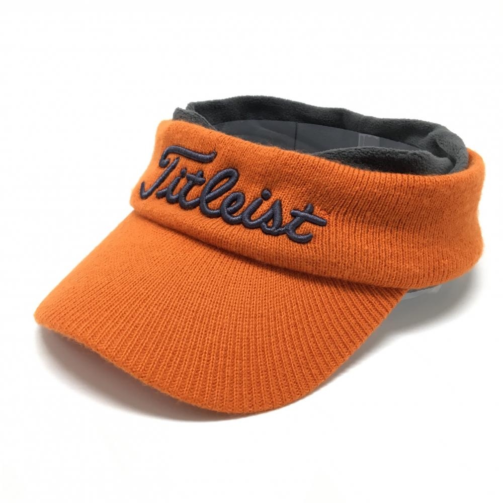 【超美品】タイトリスト ニットサンバイザー オレンジ×グレー 内側フリース  フリーサイズ(約57-59cm)   ゴルフウェア TITLEIST