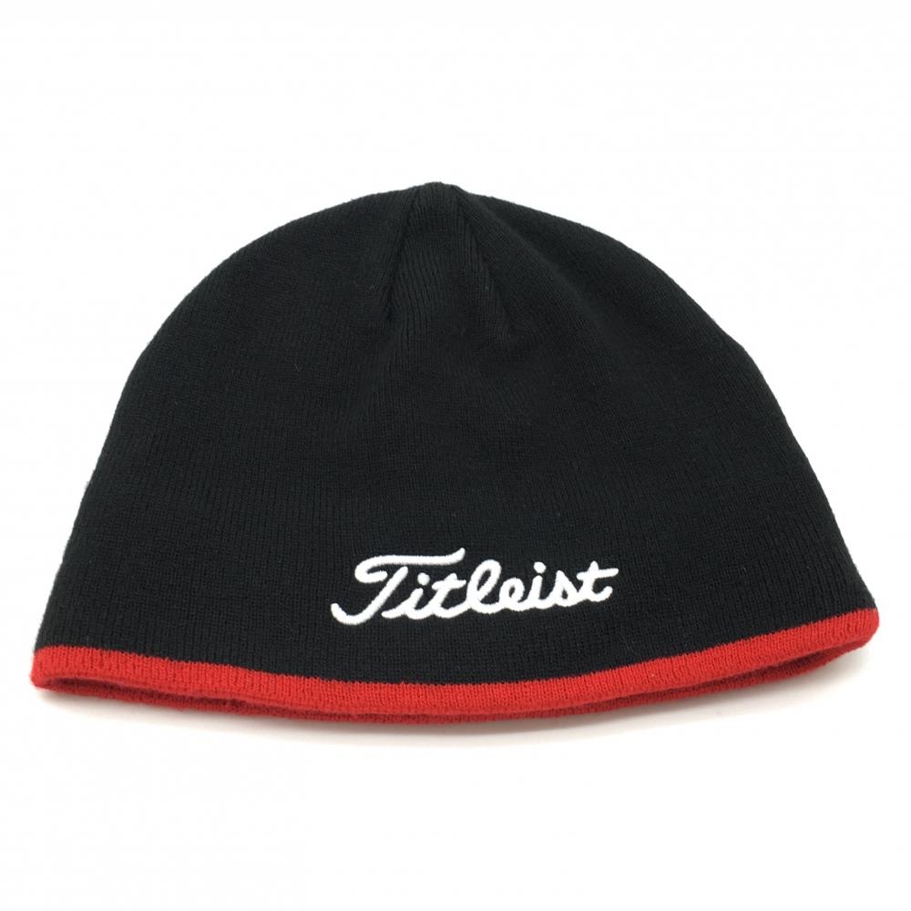【超美品】タイトリスト ニット帽 黒×白 ロゴ刺しゅう ゴルフウェア TITLEIST