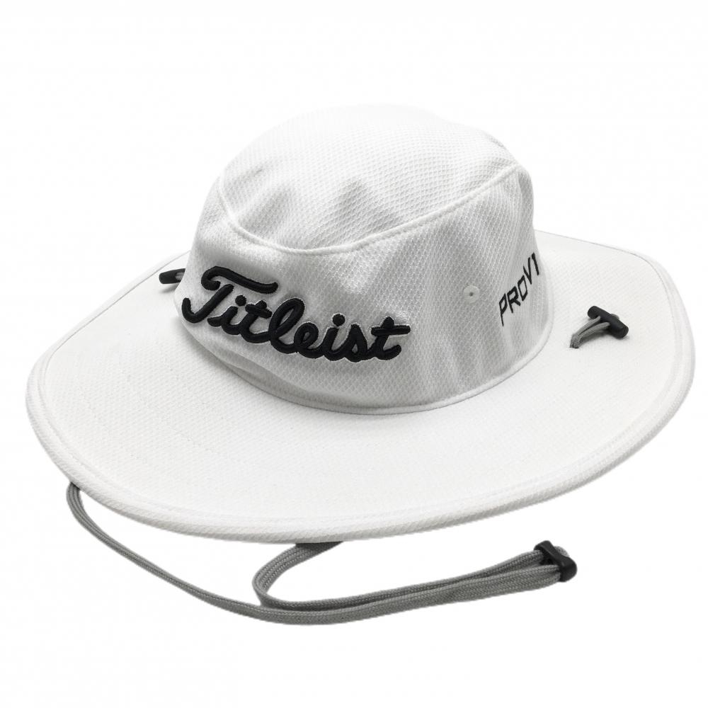 タイトリスト ハット 白×黒 立体ロゴ刺しゅう ドローコード フリー（57-59cm）  ゴルフウェア TITLEIST
