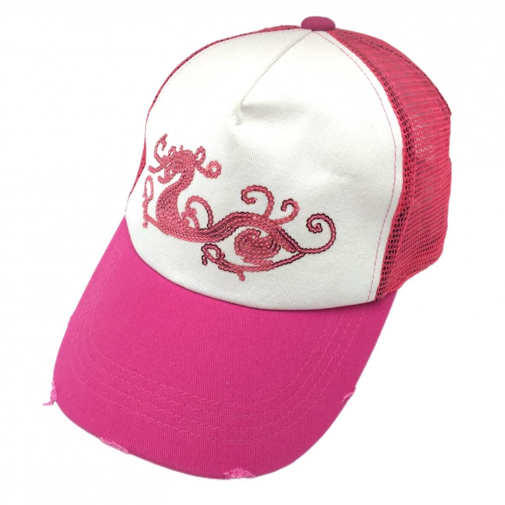 【超美品】ダンスウィズドラゴン メッシュキャップ ピンク×白 スパンコール ドラゴン 99(F)  ゴルフウェア Dance With Dragon