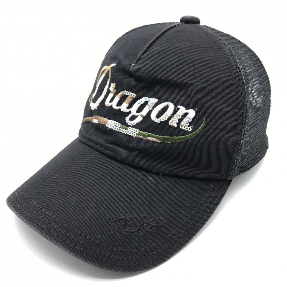 ダンスウィズドラゴン メッシュキャップ 黒 カモフラ柄ロゴ スパンコール 99(F)   ゴルフウェア Dance With Dragon