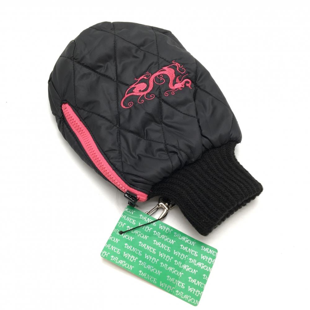 【新品】ダンスウィズドラゴン ハンドウォーマー 黒×ピンク ロゴ刺しゅう 片手 手袋 99(F)  ゴルフウェア Dance With Dragon