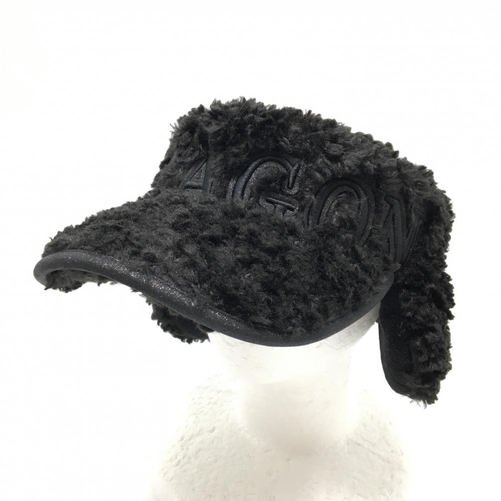 【超美品】ダンスウィズドラゴン 耳当て付ボアサンバイザー 黒 つば星刺しゅう 99(F)   ゴルフウェア Dance With Dragon