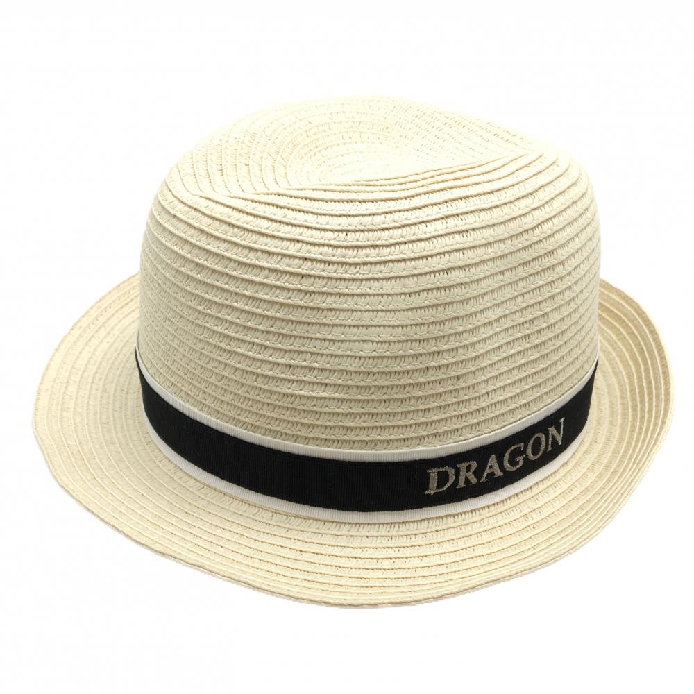 【超美品】ダンスウィズドラゴン 中折れハット ライトベージュ×黒 ロゴ 99(F)   ゴルフウェア Dance With Dragon