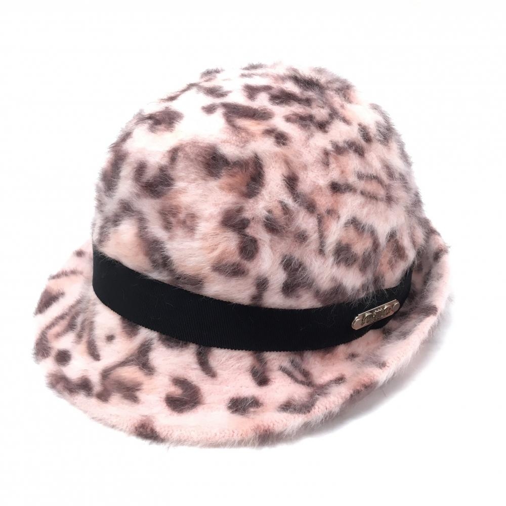 【超美品】ダンスウィズドラゴン ハット ピンク×黒 ウール混 レオパード 起毛 99(F)   ゴルフウェア Dance With Dragon