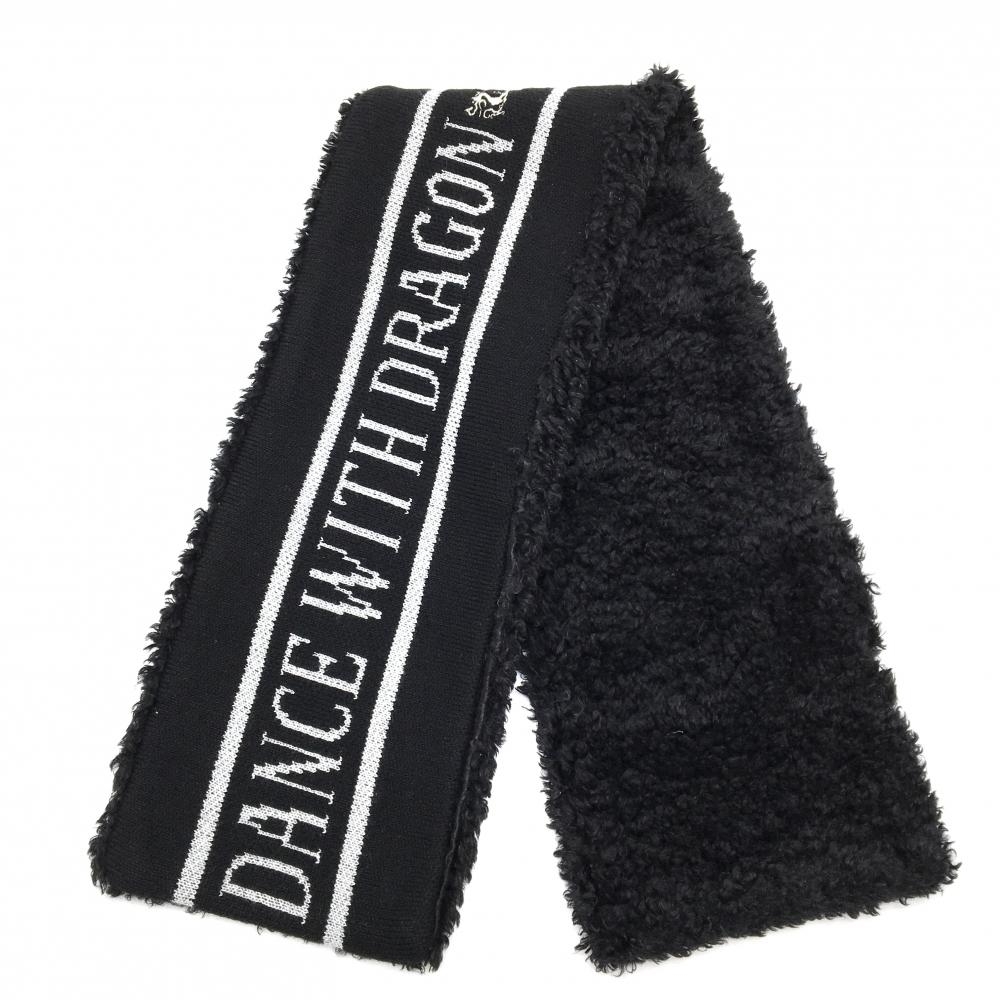 【超美品】ダンスウィズドラゴン リバーシブルネックウォーマー 黒×シルバー ニット ボア  99(F)  ゴルフウェア Dance With Dragon