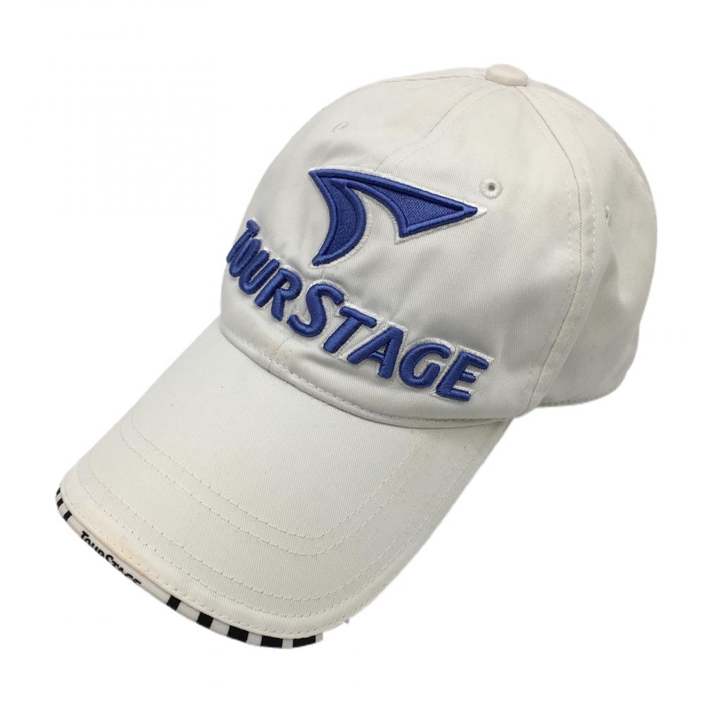 ツアーステージ キャップ 白×ブルー 立体ロゴ刺しゅう  L(57-60cm) ゴルフウェア TOURSTAGE