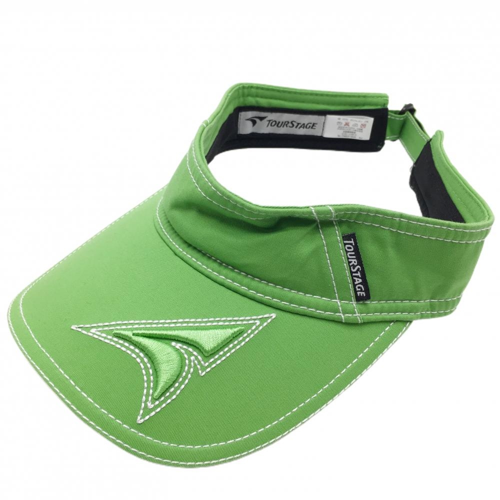 【超美品】ツアーステージ サンバイザー ライトグリーン ロゴ刺しゅう フリーサイズ(56-59㎝)   ゴルフウェア TOURSTAGE