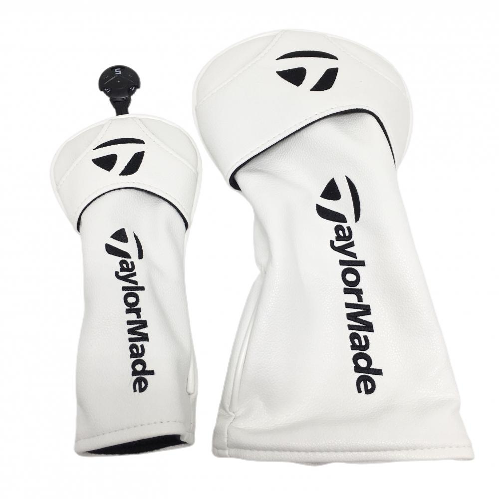 【超美品】テーラーメイド ヘッドカバー2点セット(DR UT) 白×黒 ロゴ刺しゅう ゴルフ TaylorMade