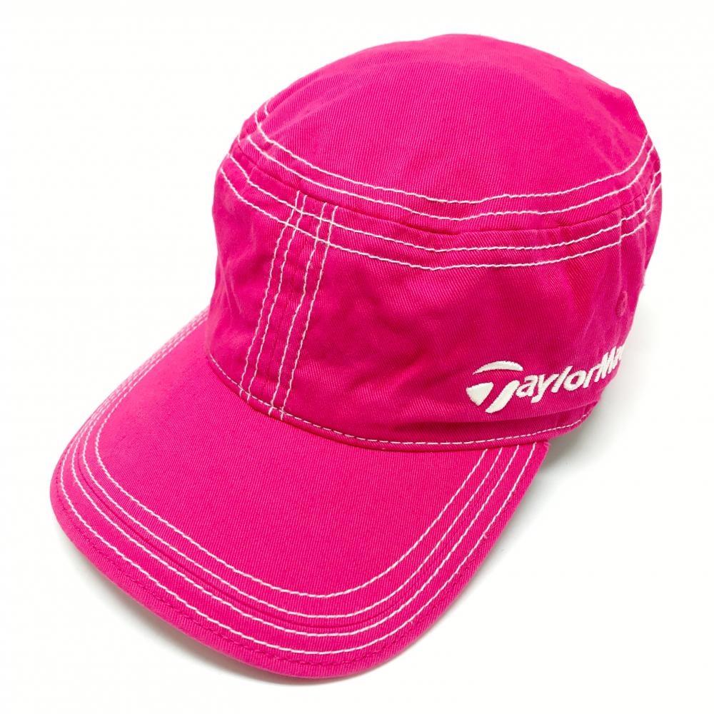 【美品】テーラーメイド ワークキャップ ピンク×白 ステッチ白 綿100％   ゴルフウェア TaylorMade