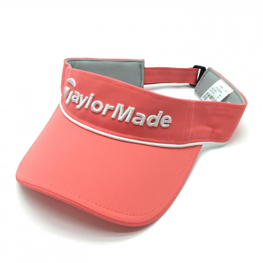 【超美品】テーラーメイド サンバイザー サーモンピンク×白 ロゴ刺しゅう フリー(55-57cm)  ゴルフウェア TaylorMade