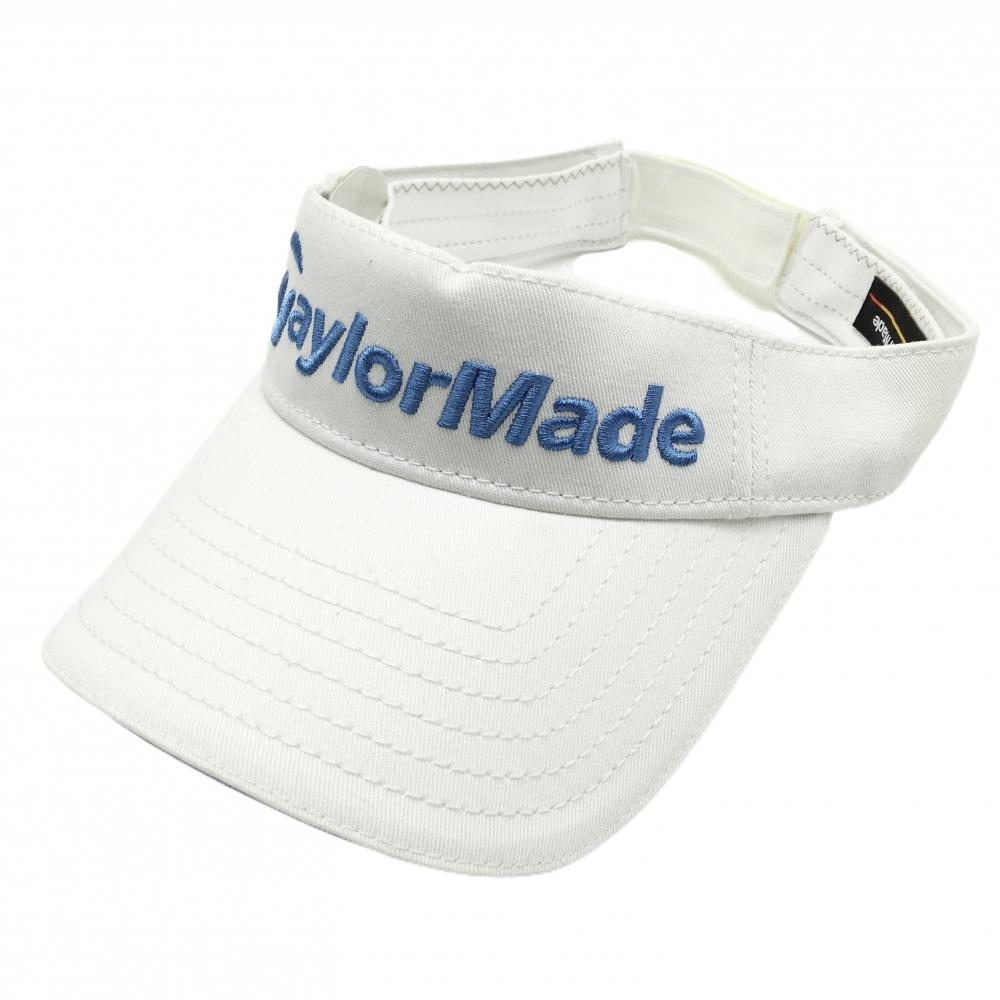 【美品】テーラーメイド サンバイザー 白×ライトブルー ロゴ刺しゅう フリー(57-59cm)  ゴルフウェア TaylorMade