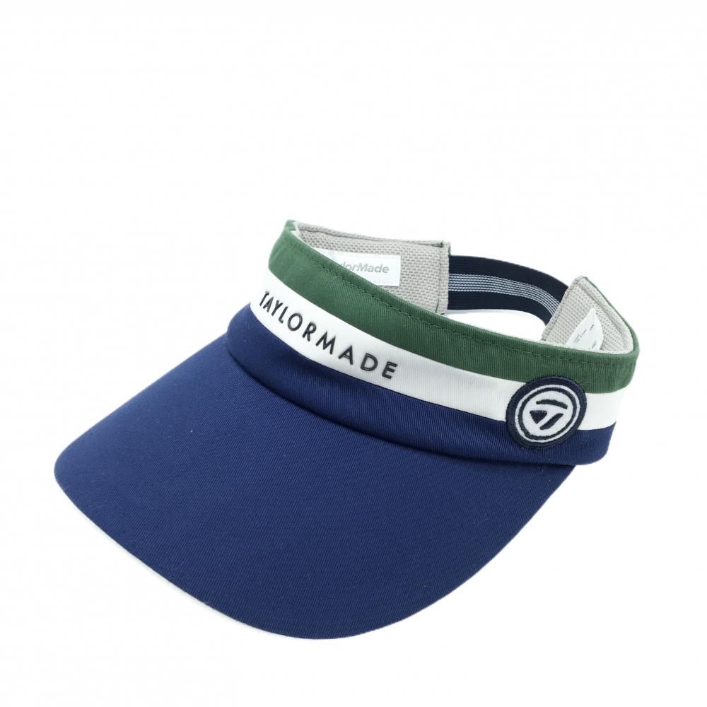 【美品】テーラーメイド サンバイザー ネイビー×グリーン フロントロゴ フリー(55-57cm)   ゴルフウェア TaylorMade