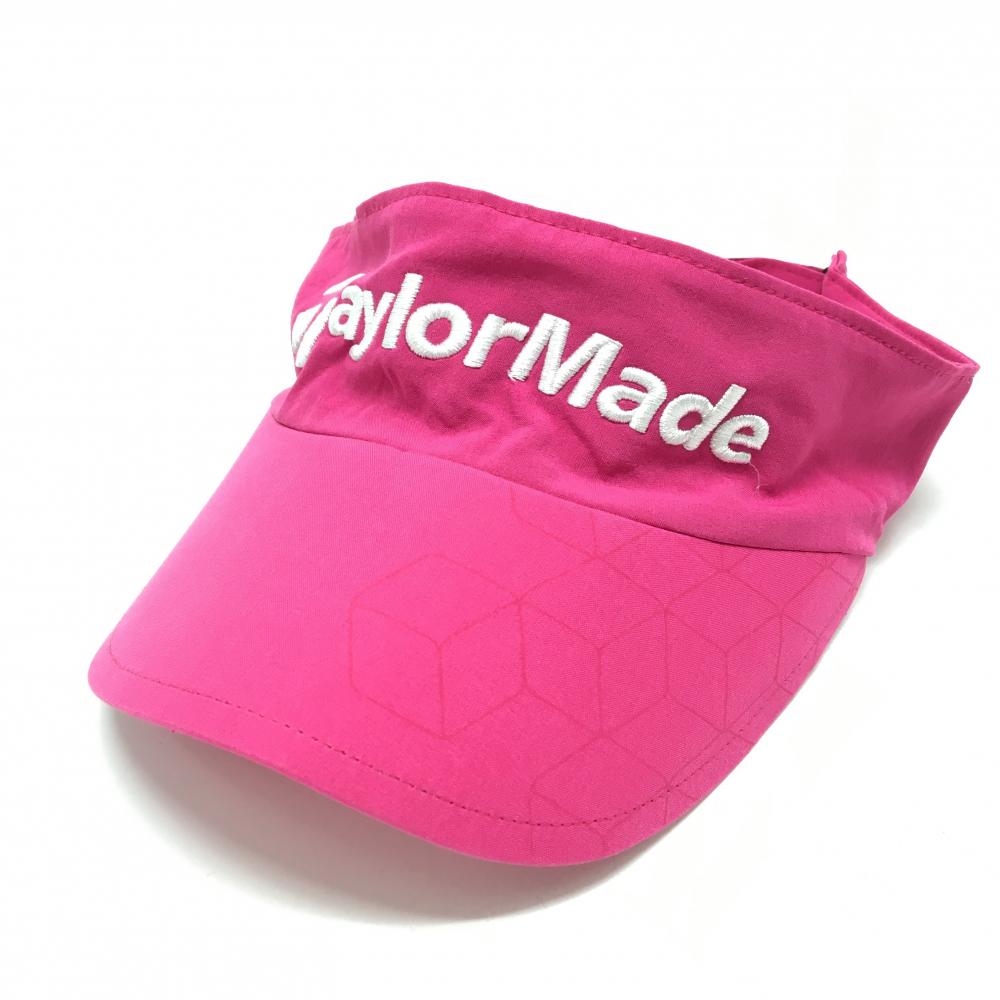 【美品】テーラーメイド サンバイザー ピンク×白 ロゴ刺しゅう ブロック柄プリント   ゴルフウェア TaylorMade