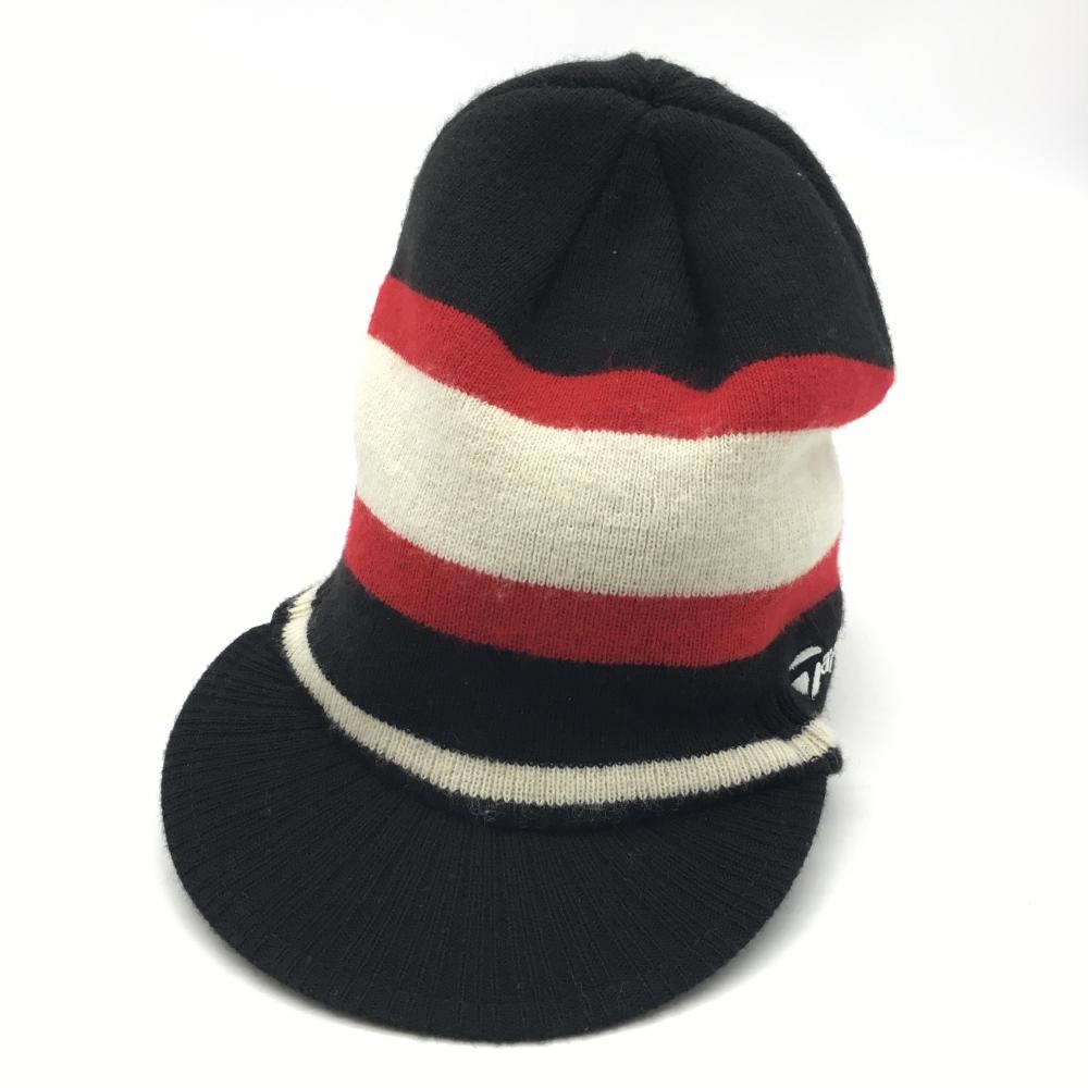 テーラーメイド つば付きニット帽 黒×白 ロゴ刺しゅう アクリル100％  フリー(57-59cm) ゴルフウェア TaylorMade
