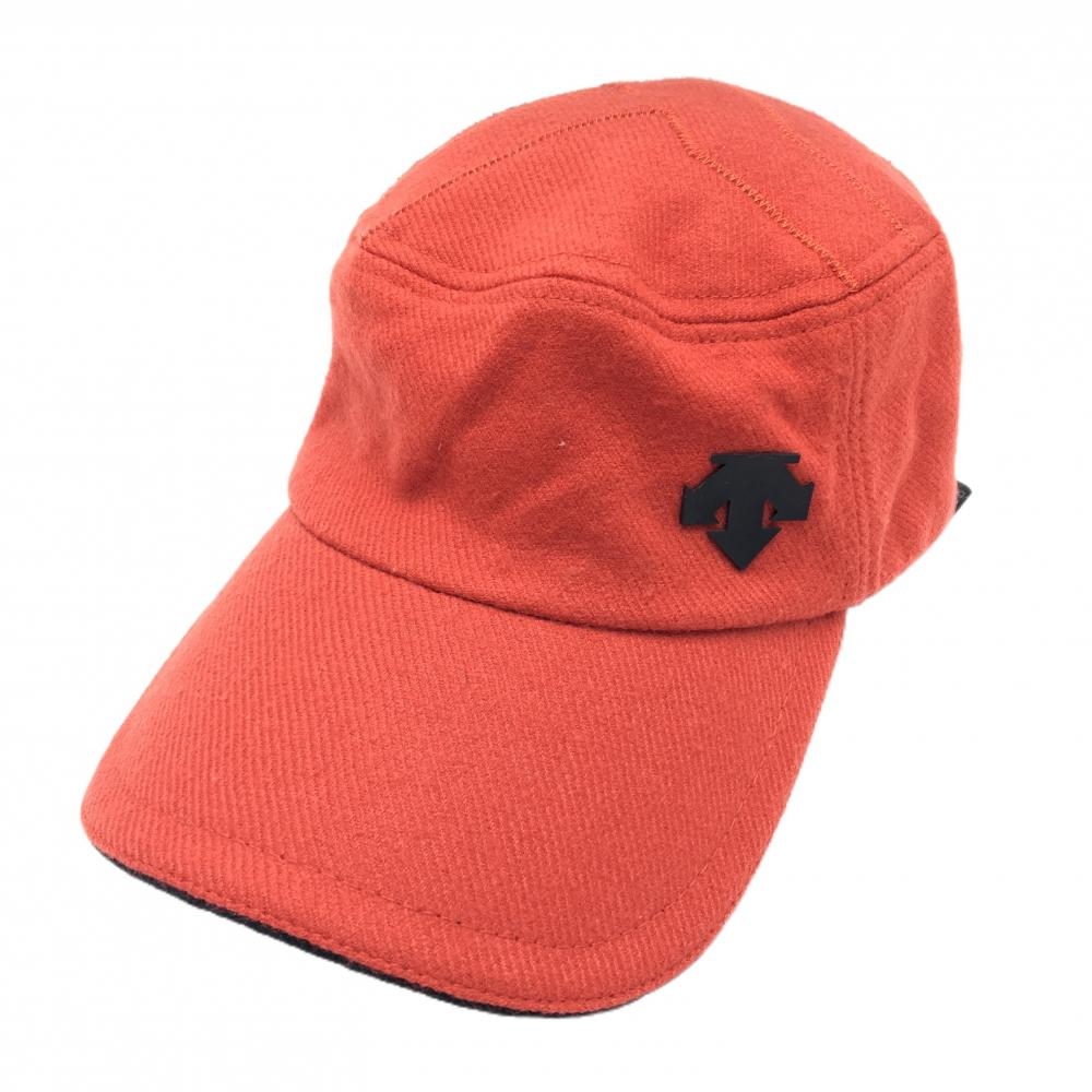 デサントゴルフ ワークキャップ レッドオレンジ サイドロゴ ウール100％ 中田英寿 F(57cm-59cm)  ゴルフウェア DESCENTE