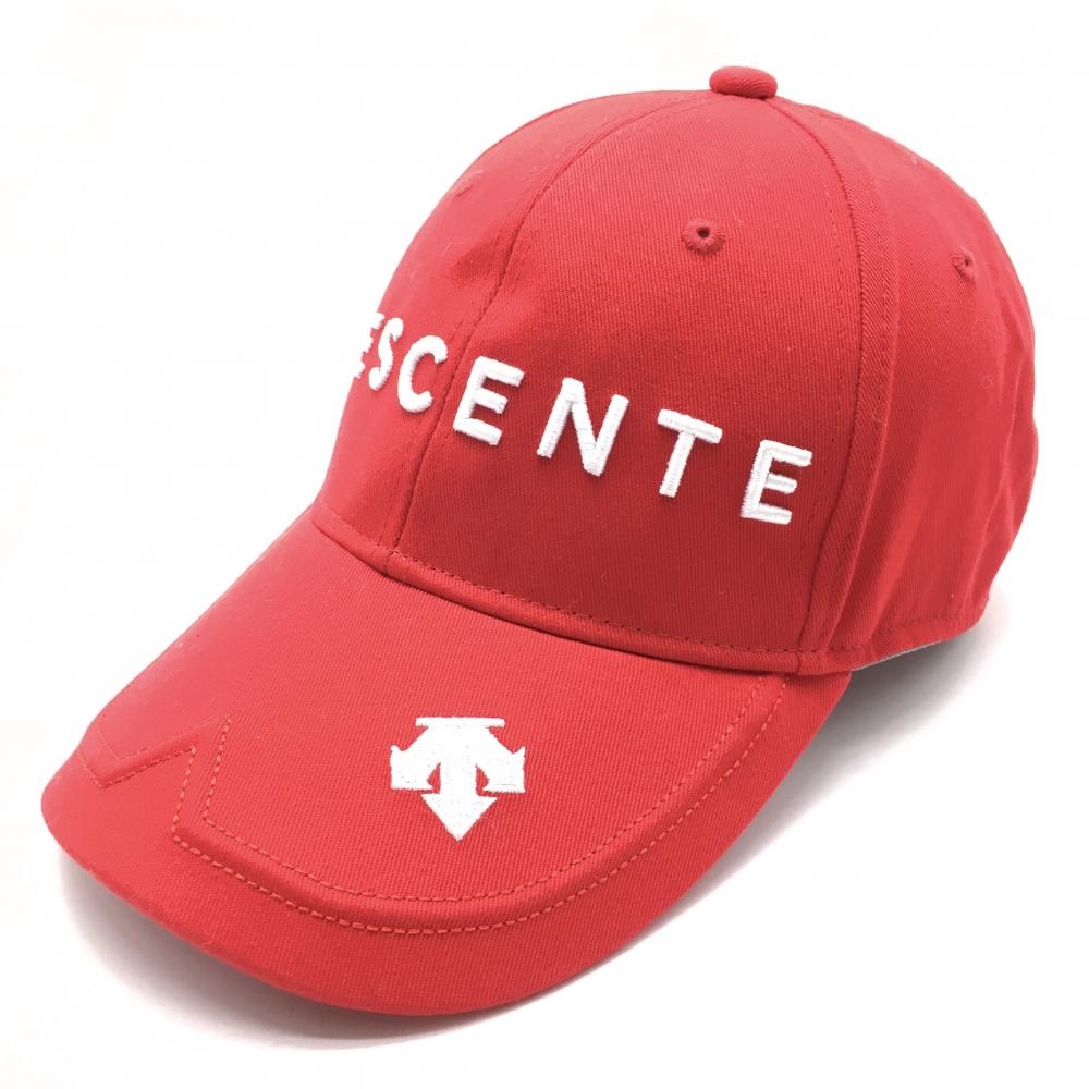 デサントゴルフ キャップ レッド×白 綿100％ 立体ロゴ 中田英寿  F(57cm-59cm)  ゴルフウェア DESCENTE