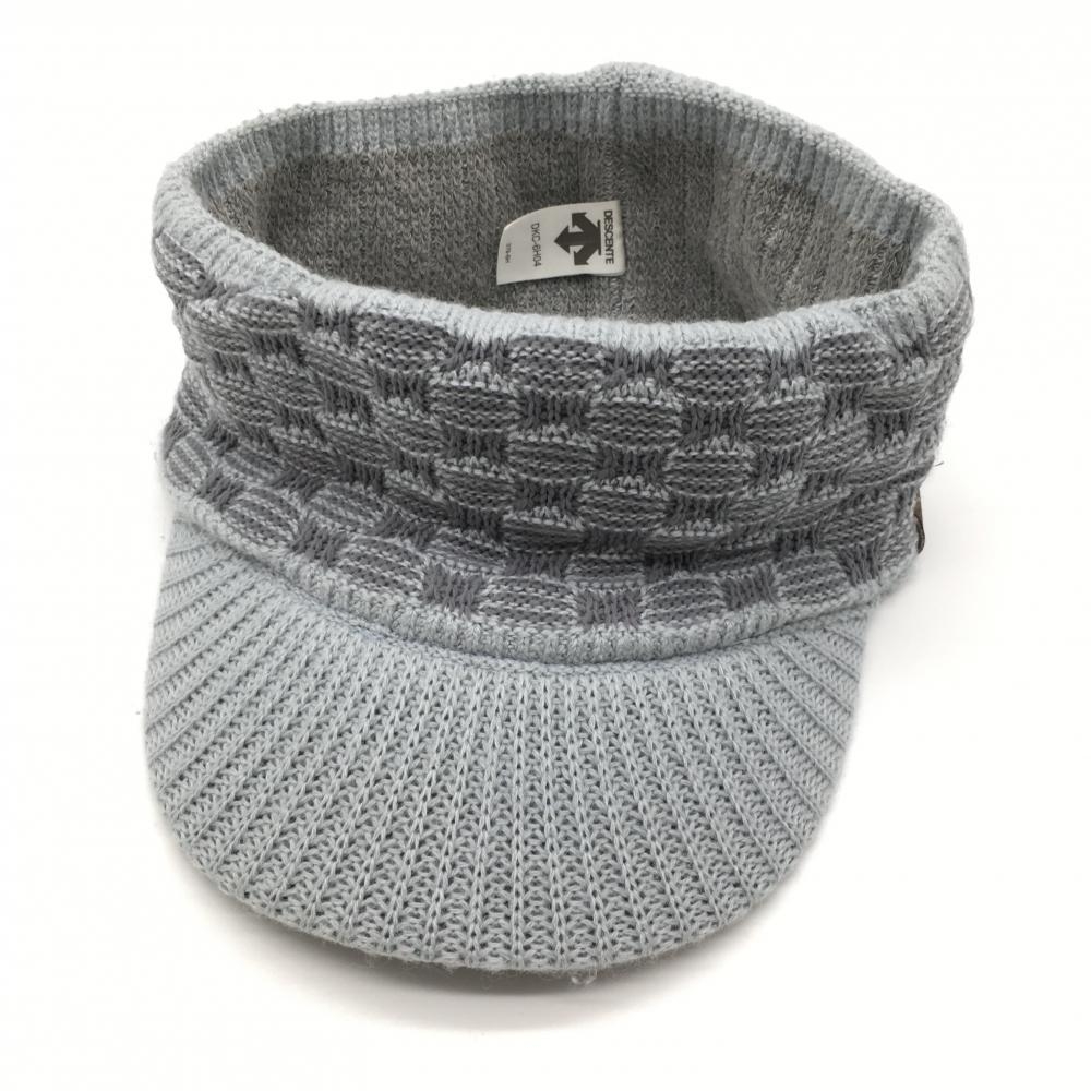 【超美品】デサント ニットサンバイザー グレー チェック風 ゴルフウェア DESCENTE