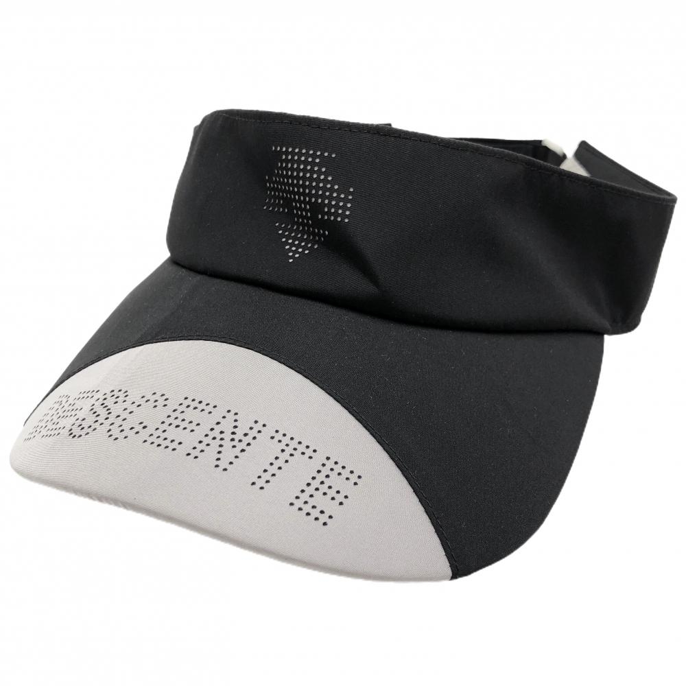 【美品】デサントゴルフ サンバイザー 黒×グレー フロントロゴ  F(55cm-57cm)  ゴルフウェア DESCENTE