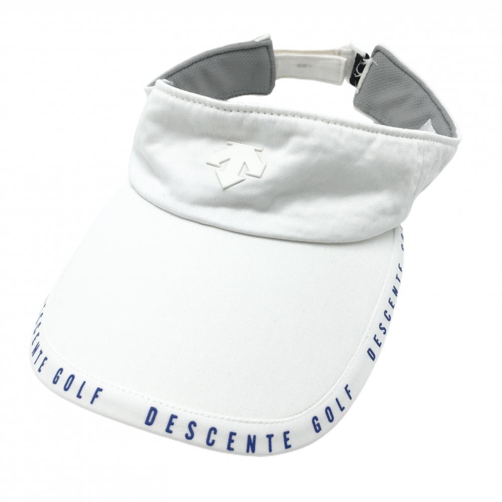 デサントゴルフ サンバイザー 白×ブルー つば縁ロゴ    ゴルフウェア DESCENTE