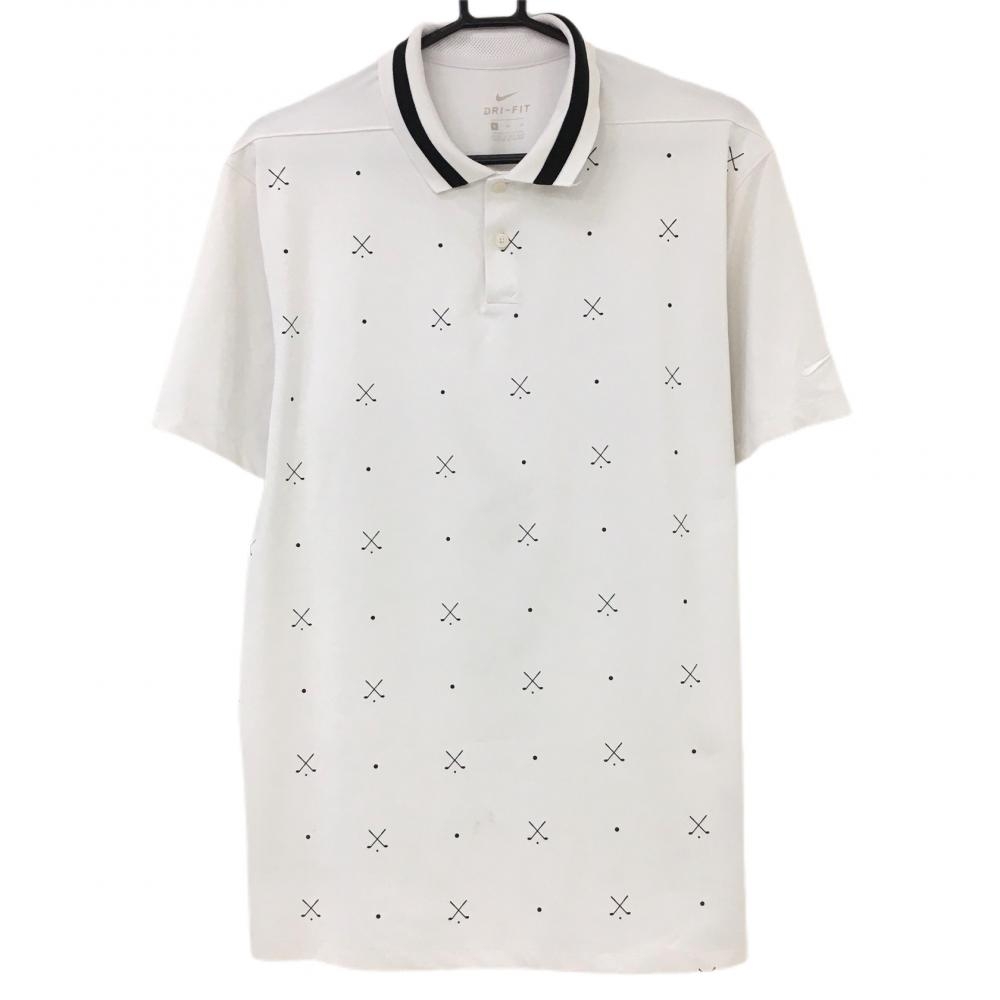 ナイキ 半袖ポロシャツ 白×黒 フロント柄 襟ライン DRI-FIT  XLゴルフ NIKE 画像