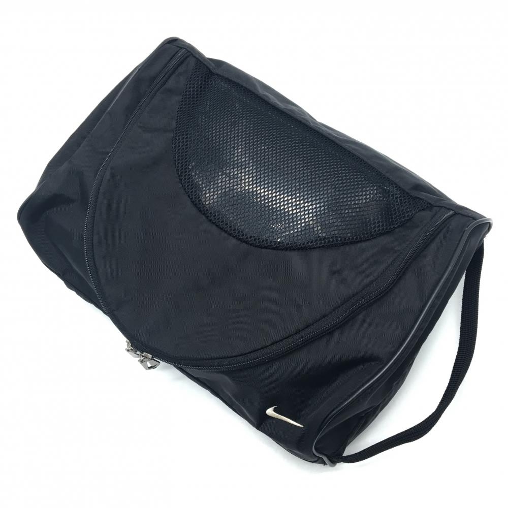 【美品】ナイキ シューズケース 黒 一部メッシュ ロゴ刺しゅう ゴルフ NIKE