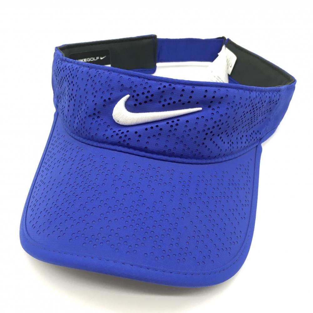 【超美品】ナイキゴルフ サンバイザー ブルー×白 立体ロゴ刺しゅう ゴルフウェア NIKE