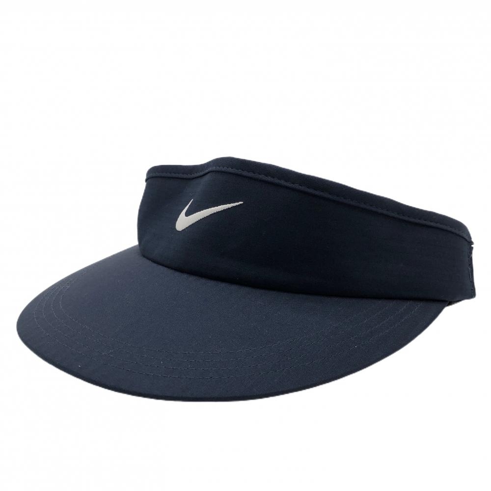 【未使用品】ナイキ つば広サンバイザー ネイビー ロゴ白 ストライプ地模様   ゴルフウェア NIKE