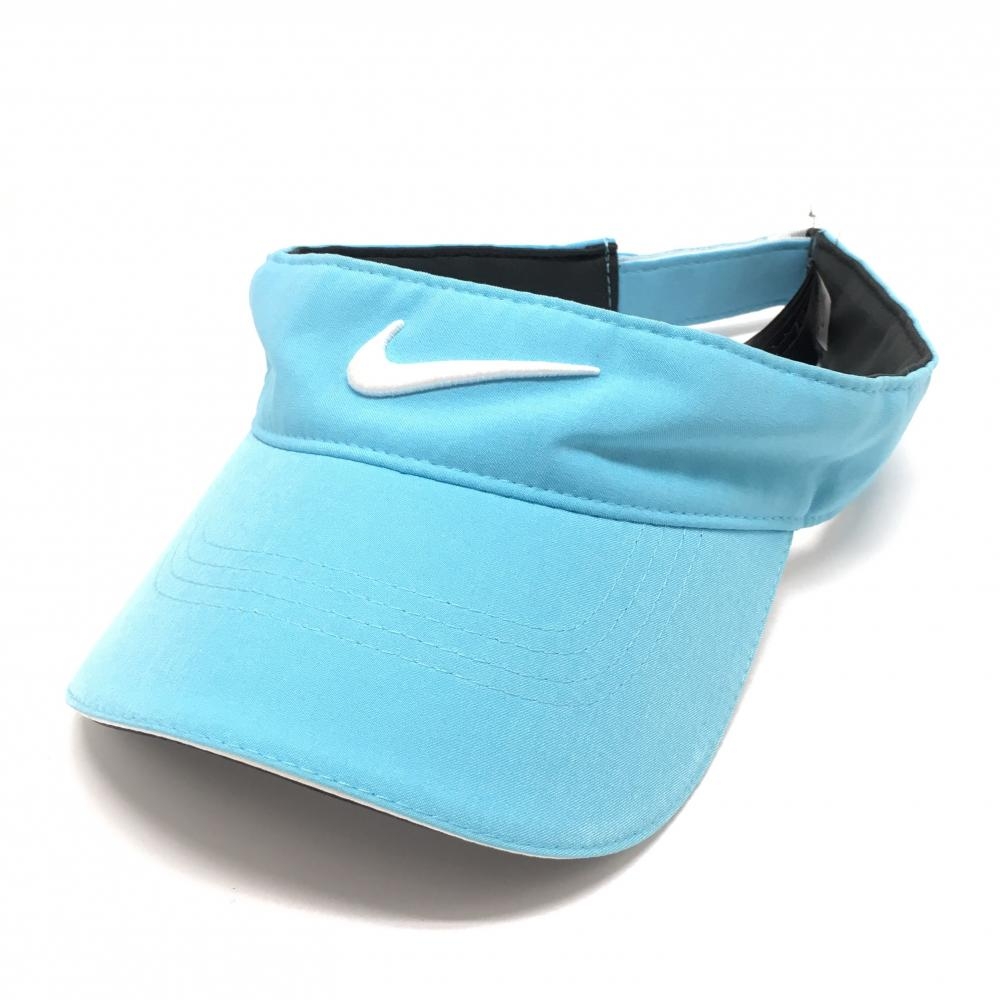 【超美品】ナイキゴルフ サンバイザー ライトブルー×白 立体ロゴ刺しゅう ONE SIZE FITS MOST   ゴルフウェア NIKE