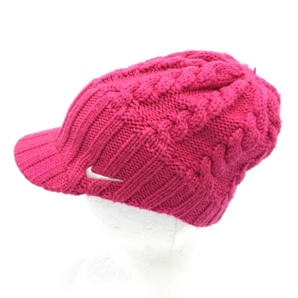 【美品】NIKE ナイキ つば付きニット帽 ピンク ケーブル編み  ゴルフウェア
