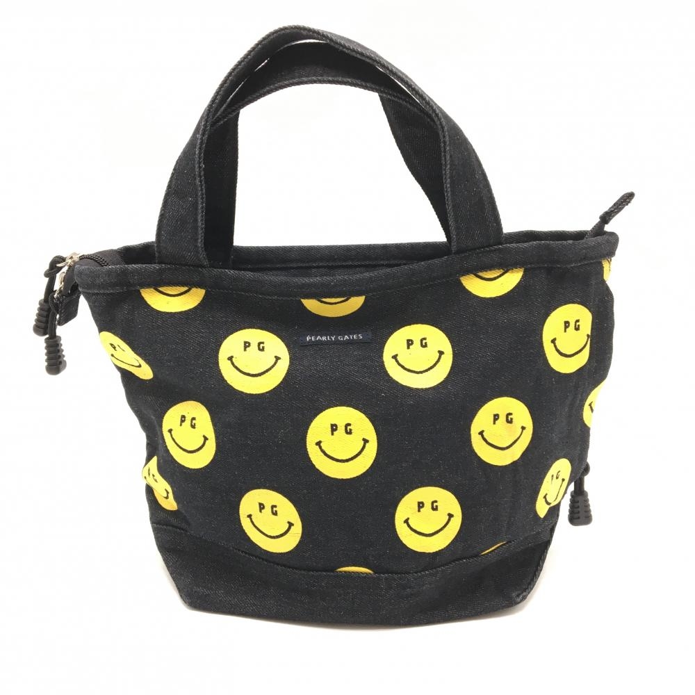 【美品】パーリーゲイツ カートバッグ 黒×イエロー ニコちゃん総柄 デニム スマイルゴルフ PEARLY GATES