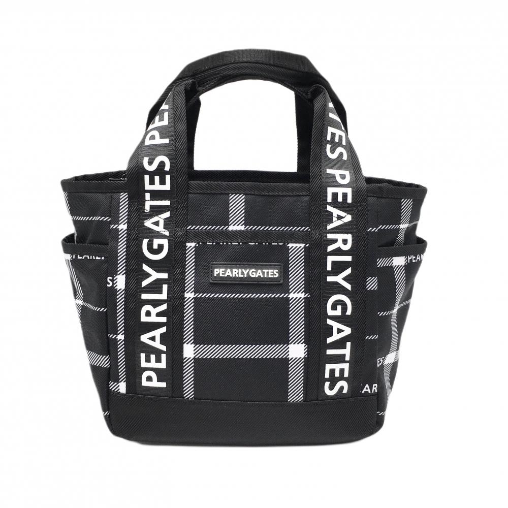 【超美品】パーリーゲイツ カートバッグ 黒×白 チェック 内外ポケット 内側ニコちゃん ゴルフ PEARLY GATES