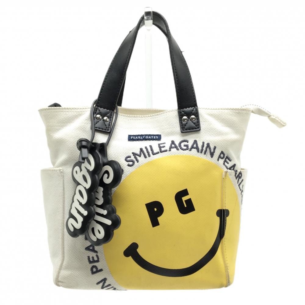 パーリーゲイツ カートバッグ 白×イエロー ニコちゃん スマイル ゴルフ PEARLY GATES