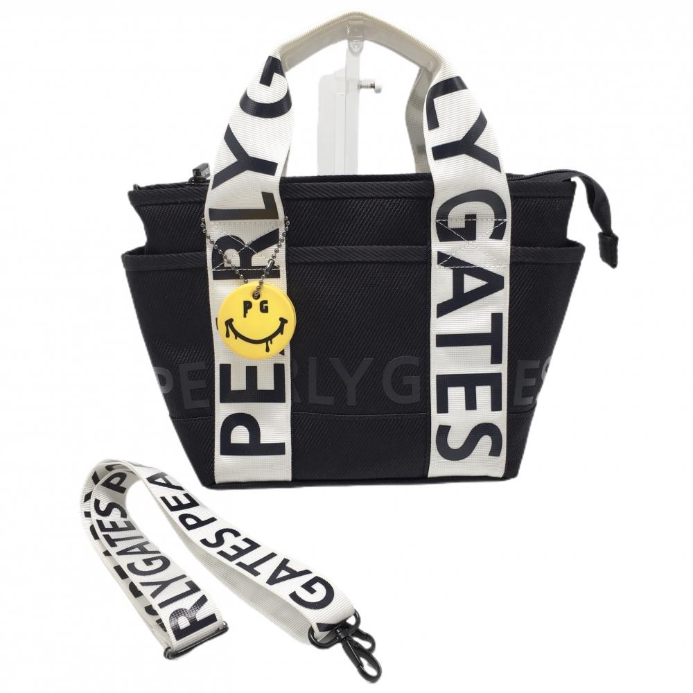 【美品】パーリーゲイツ 2WAYカートバッグ 黒×白 ストラップ着脱可 ニコちゃんチャーム付 内外ポケット  ゴルフ PEARLY GATES