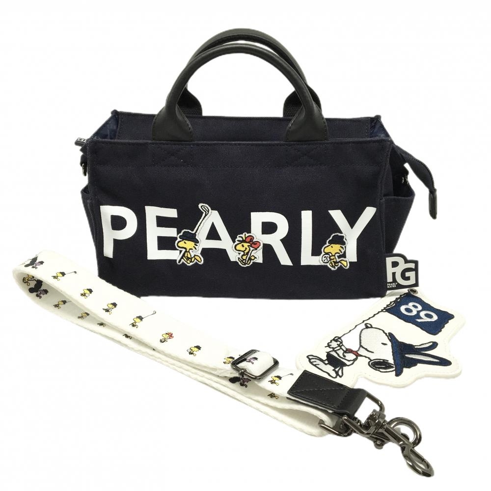 【美品】パーリーゲイツ×PEANUTS カートバッグ ネイビー×白 スヌーピー ショルダーストラップ ゴルフ 2024年モデル PEARLY GATES