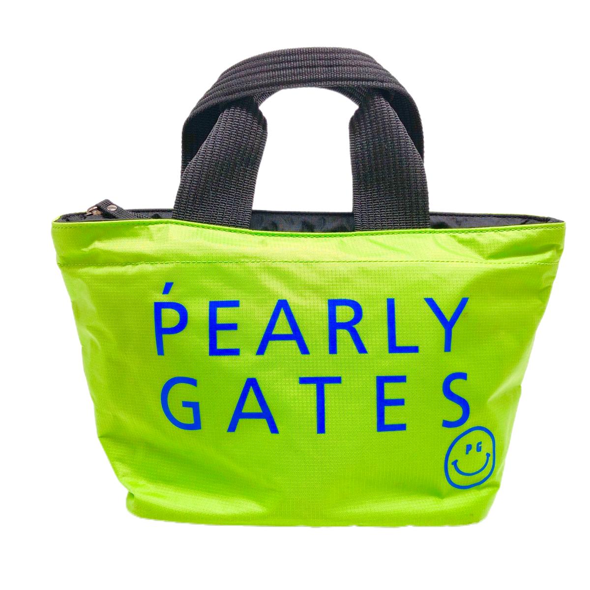 【美品】パーリーゲイツ カートバッグ ライトグリーン×ブルー ニコちゃん スマイル 内ポケット付 ゴルフ PEARLY GATES