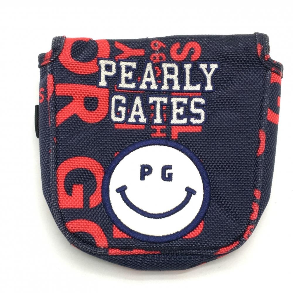 パーリーゲイツ パターカバー ネイビー×レッド マレット型 ニコちゃん スマイル  ゴルフ PEARLY GATES