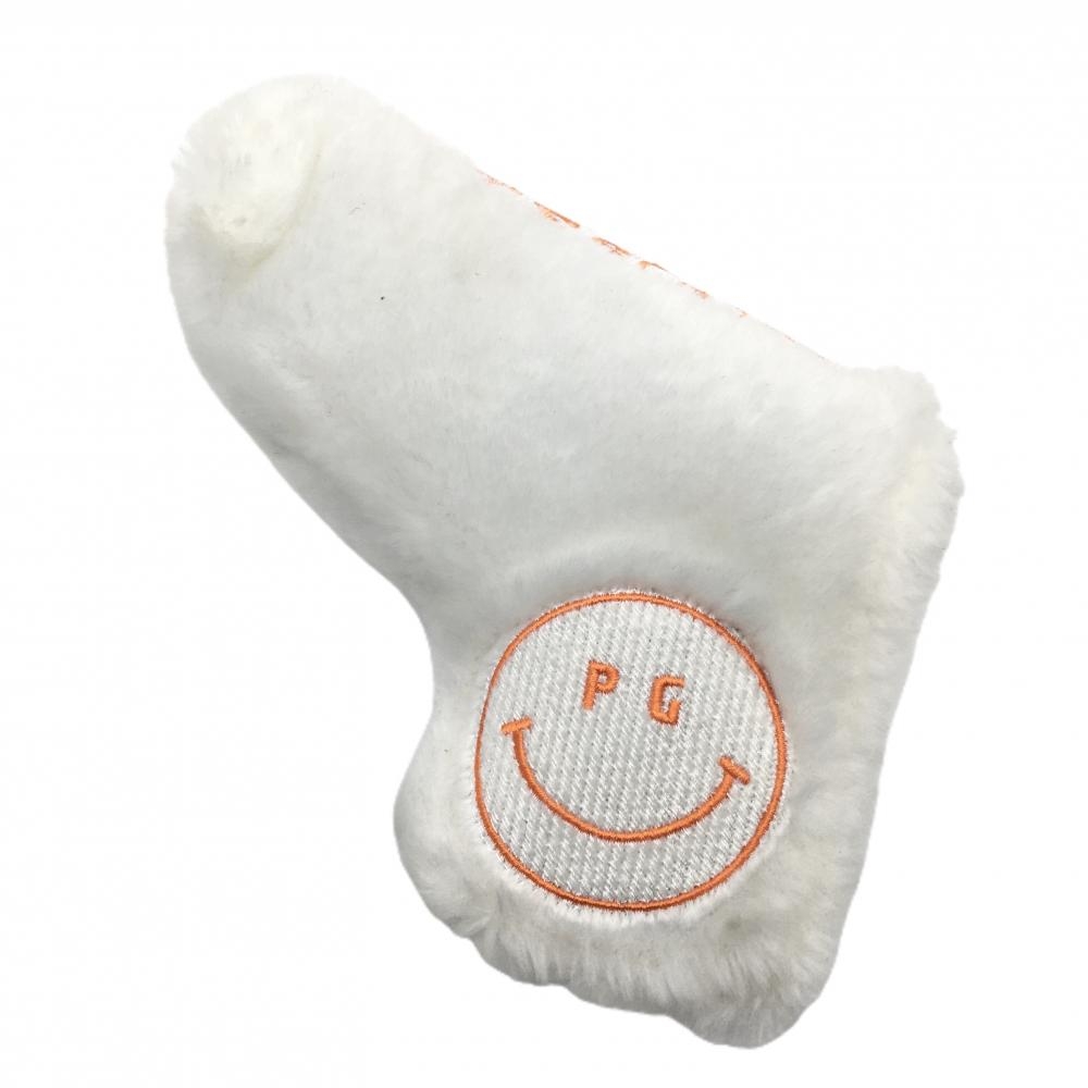 【美品】パーリーゲイツ パターカバー 白×オレンジ ファー ピン型 ニコちゃん ヘッドカバー ゴルフ PEARLY GATES