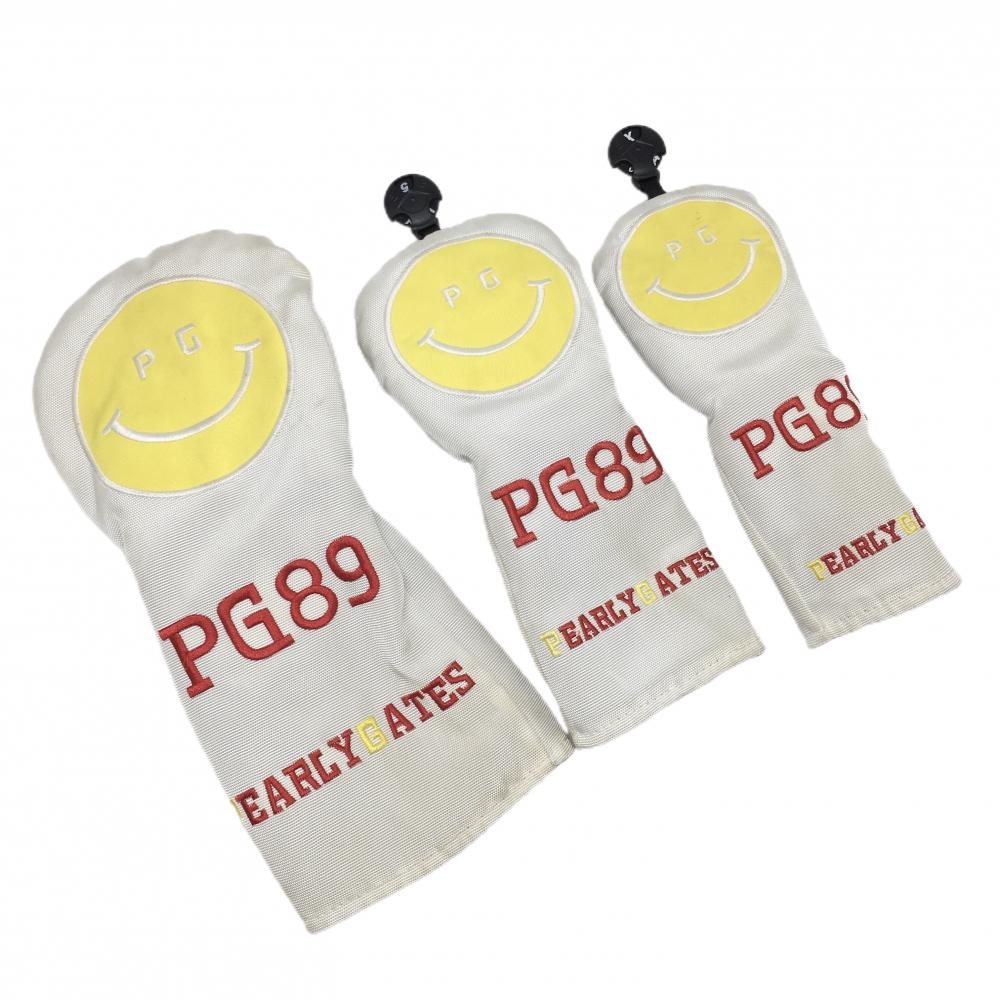 パーリーゲイツ ヘッドカバー3点セット(DR FW UT) 白×イエロー スマイル ニコちゃん ゴルフ PEARLY GATES