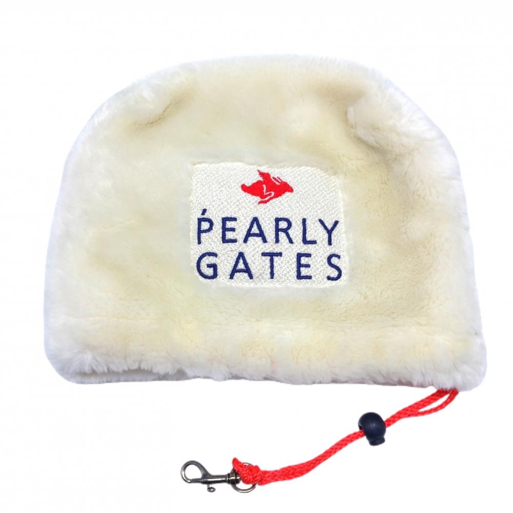 【美品】パーリーゲイツ ボアアイアンカバー アイボリー ロゴ刺しゅう カラビナ付 ゴルフ PEARLY GATES