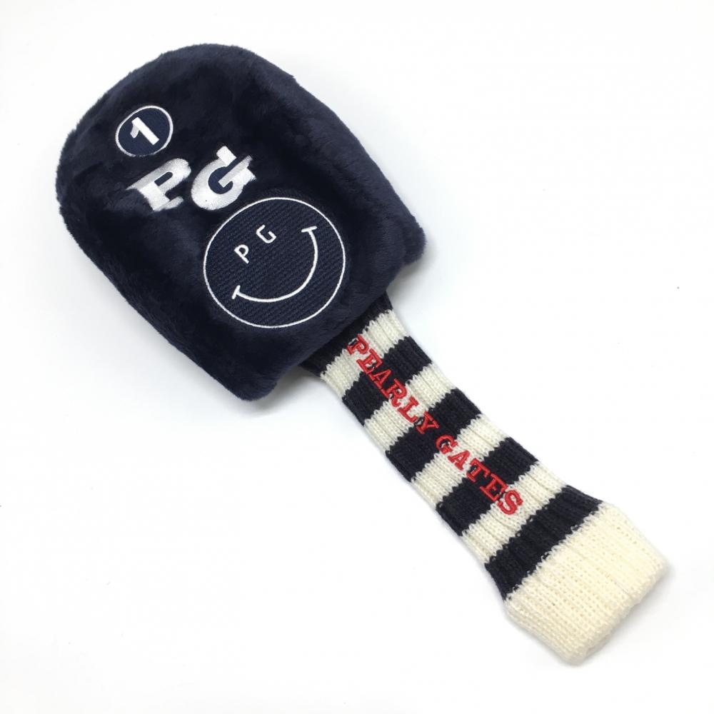 【新品】パーリーゲイツ ヘッドカバー(DR) ネイビー×白 ボア ニコちゃん スマイル ドライバー ゴルフ PEARLY GATES