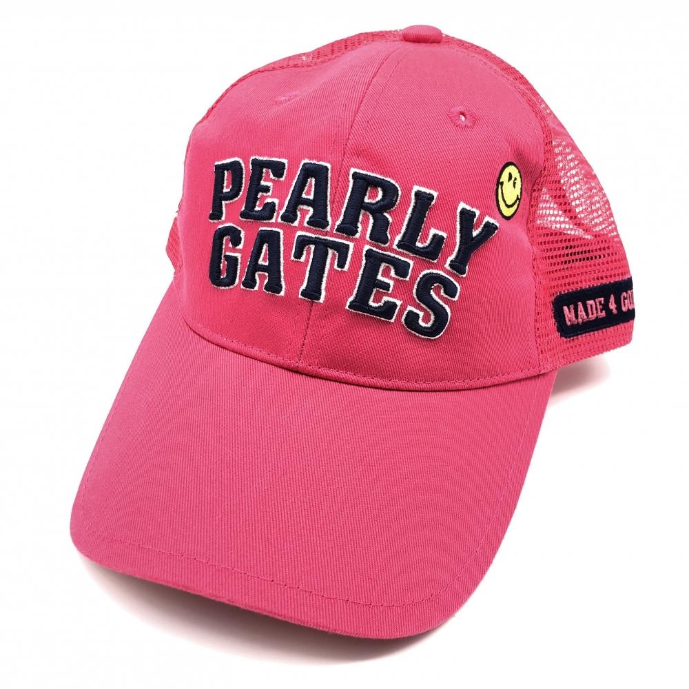 【超美品】PEARLY GATES パーリーゲイツ メッシュキャップ ピンク×ネイビー ニコちゃん スマイル FR ゴルフウェア